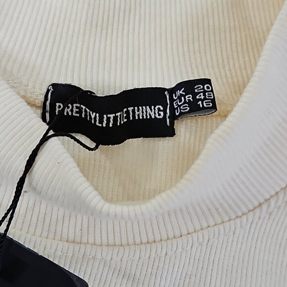 Pretty Little Thing Jersey Ribbed Bust Detail Bodycon Dress Size 16 Cream NWT - Picture 5 of 15